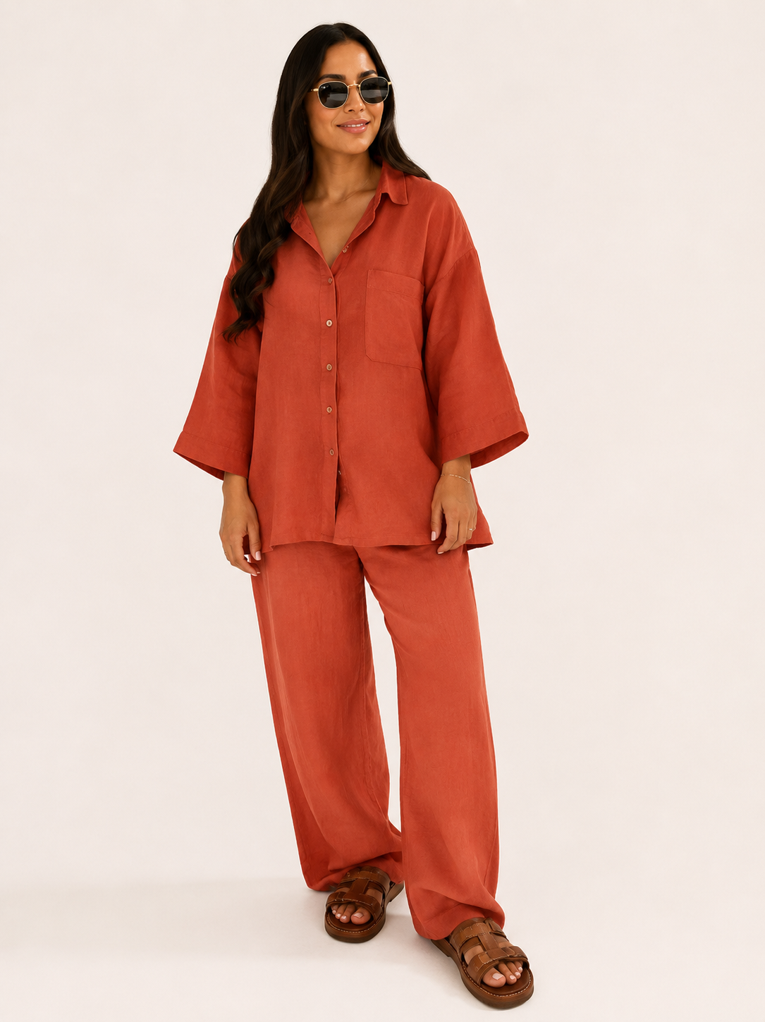 Women's Shirt & Wide Leg Pants Set