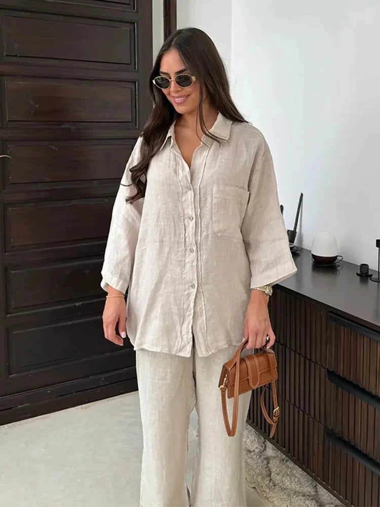 Women's Shirt & Wide Leg Pants Set