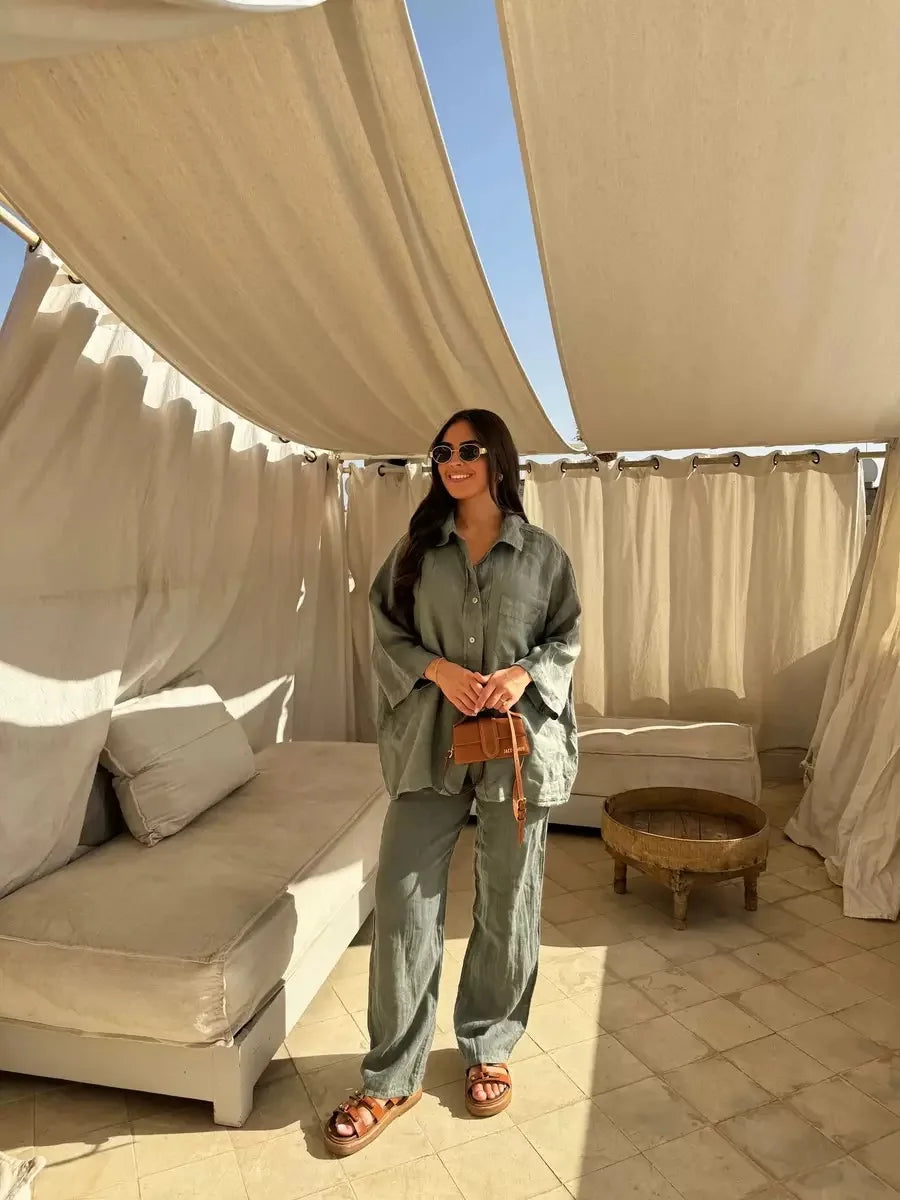 Women's Shirt & Wide Leg Pants Set