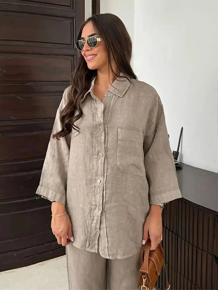 Women's Shirt & Wide Leg Pants Set